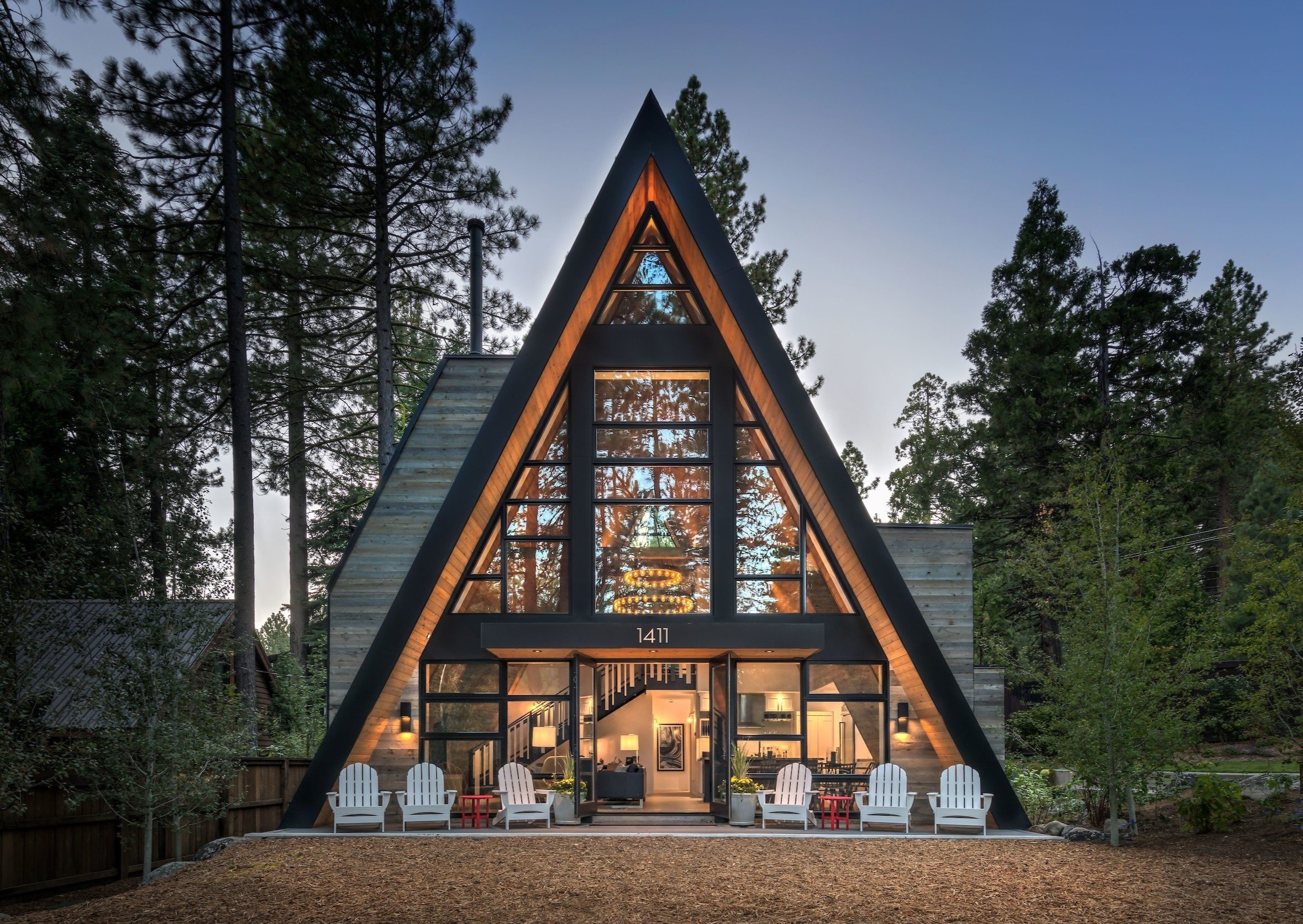 Architectural A-frame modular cabin building engineered by Nexa Prefab